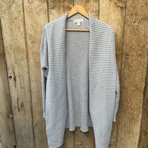 Michael Kors Large Cardigan Open Wrap Wool Blend Shawl Collar Gray Waffle Knit